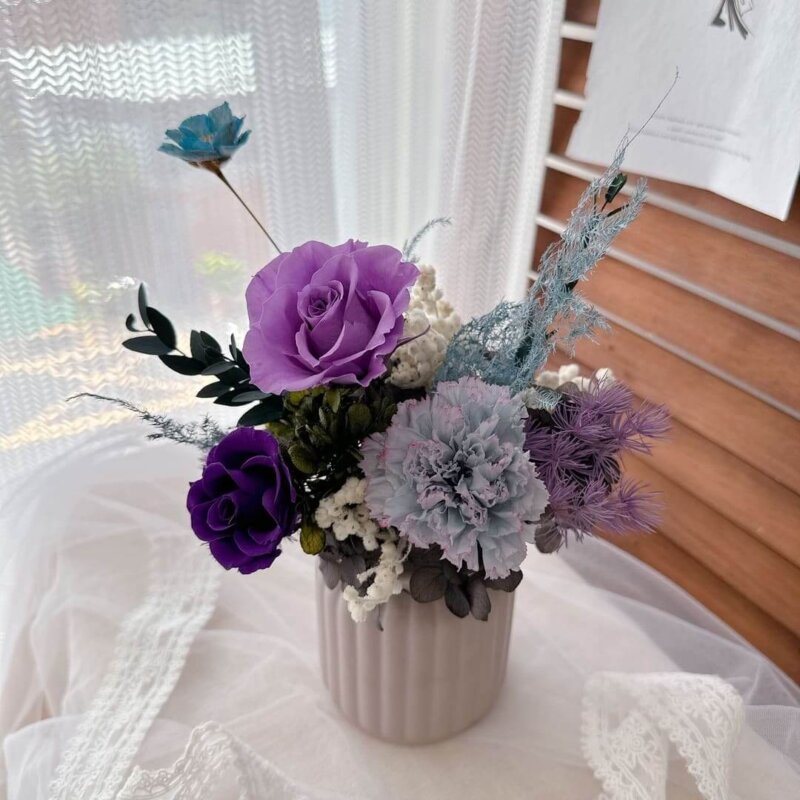 永生花,玫瑰,康乃馨,永生桌花,紫色