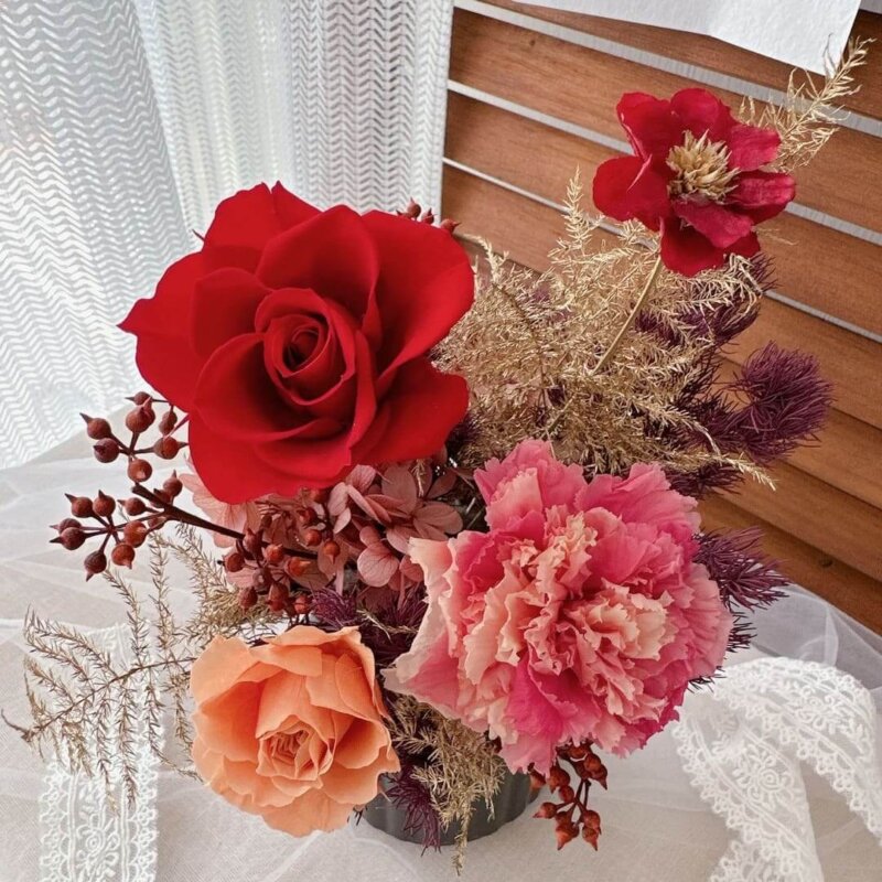 永生花,玫瑰,康乃馨,永生桌花,紅色